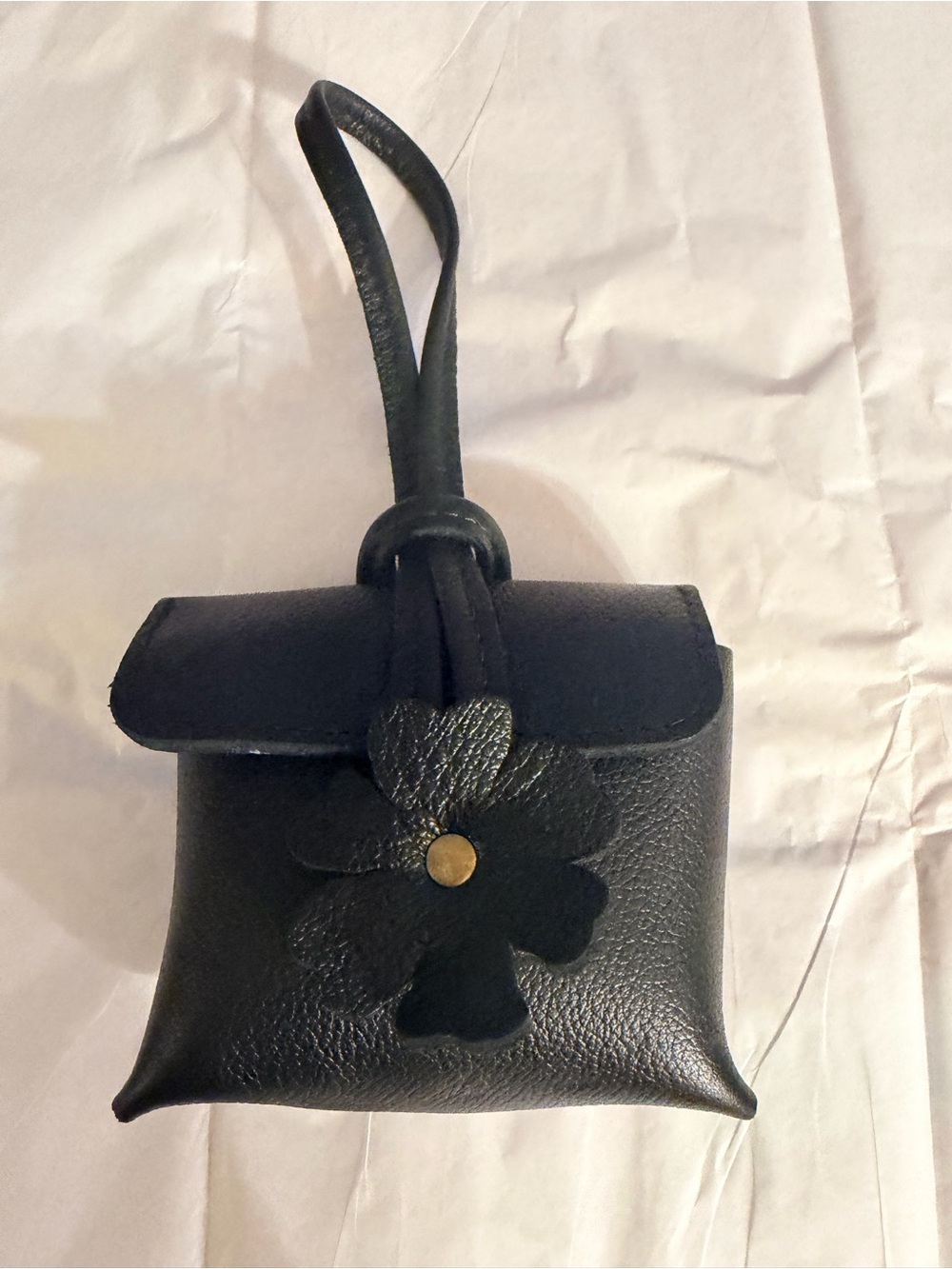 Black Floral Accent Leather Wristlet Clutch